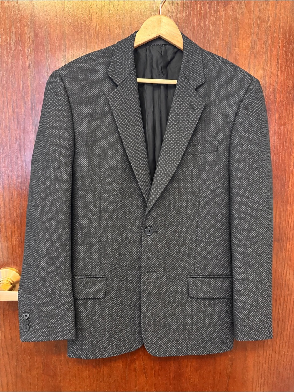 Giorgio Armani Men’s Black Pea Coat with grey check Men’s :42 (Italy 52)